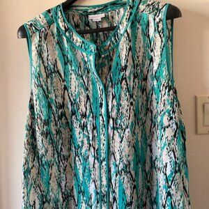 Liz Clairborne Teal/Beige Multi Pattern Sleeveless Top Size XL